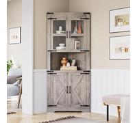 Garvee Armario esquinero Alto Estilo Granja - Puerta de Transparente y estantes Ajustables salón, Cocina o baño - Maximiza Espacios pequeños - Acabado Washed Ash
