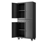 Garvee Armario metálico de Oficina 73'' con Ruedas - Puertas con Cerradura - 2 cajones y estantes Ajustables - Almacenamiento Seguro para Herramientas y Documentos, Ideal para Taller, Oficina o hogar