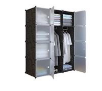 Garvee Armario Modular De Plástico con Estantes - Perchero Independiente para Ropa - 12 Módulos y 2 Barras - Organizador De Dormitorio - 111x47x147cm - Color Negro - Ideal para El Hogar y Oficina