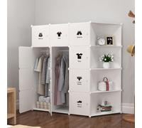 Garvee Armario Modular portátil para Dormitorio - 8 Cubos con Puertas y Barra para Ropa - Plástico Plegable y Estable, fácil Montaje, Ahorra Espacio - Ideal para Ropa, Juguetes y Libros - Color: 8
