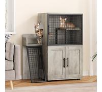Garvee - Armario para gatos de doble piso, armario moderno con plataforma y escalera, para bandejas de hasta 56 x 43 cm, perfecto salón o balcón - color gris