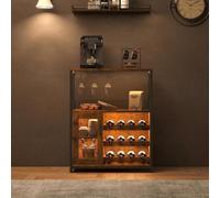 Garvee Armario para vinos Industrial con botellero Ajustable y Soporte para Cristal, Almacenamiento de Bebidas, Armario para Cocina, Comedor, salón, 70 x 35 x 92 cm, Gris Oscuro