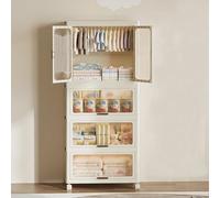 Garvee Armario Portátil Plegable De 4 Niveles Con Puertas Magnéticas y Ruedas - Barra Para Colgar y 10 Perchas Incluidas - Diseño Resistente Para Almacenamiento y Organización De Ropa Infantil