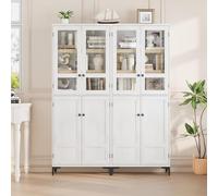 Garvee Armario recibidor alto de 180 cm - 4 puertas y 5 estantes ajustables - Diseño elegante en blanco antiguo con interior madera natural - Almacenamiento versátil para cocina, comedor, baño, sala u