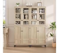 Garvee Armario recibidor Alto de 180 cm para Almacenamiento - 5 estantes Ajustables y 4 Puertas - Estilo Moderno para Cocina, Comedor, baño u Oficina - Color Madera - Puertas de Transparente -