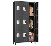 Garvee Armario Taquilla Metálica de 9 Puertas, Taquilla Industrial de Acero para Empleados con Cerradura, Armario de Almacenaje Profesional para Fábrica, Escuela, Gimnasio, Almacén, Negro