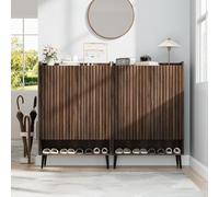 Garvee Armario Zapatero de 6 Niveles - Mueble recibidor Moderno con Puertas, estantes Ajustables y Ganchos - Almacenaje para 30 Pares - para Entrada, Pasillo o Dormitorio - Color Nogal Oscuro