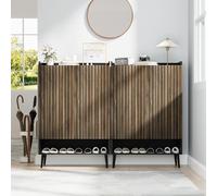 Garvee Armario Zapatero de 6 Niveles - Mueble recibidor Moderno con Puertas, estantes Ajustables y Ganchos - Almacenaje para Entrada, Pasillo o Sala - Capacidad para 30 Pares - Black Cabinet + Dark