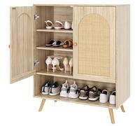 Garvee Armario Zapatero de ratán Natural para Entrada - Puertas y estantes Ajustables, diseño Boho Elegante - Organización y Almacenamiento de Zapatos - Acabado en Roble Claro