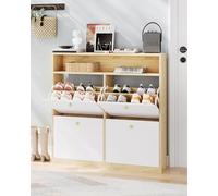 Garvee Armario Zapatero Estrecho de Madera con 4 cajones abatibles y Estante Abierto - Organizador para Entrada, Pasillo o Dormitorio - Almacenaje Ideal para Zapatillas, Tenis, Tacones y Botas -