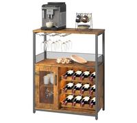 Garvee Armarios de Vino de 3 Niveles - Estante Desmontable, Soporte para Copas, Puerta de Malla - Muebles Bar para Salon, Comedor o Cocina - Marrón Retro