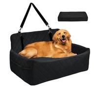 Garvee Asiento de coche grande para perro, cama de espuma viscoelástica de 80 x 50 cm con 2 correas de seguridad, funda lavable desmontable y bolsillos de almacenamiento, asiento elevador para
