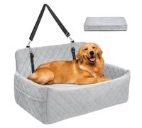 Garvee Asiento de coche grande para perro, cama de espuma viscoelástica de 80 x 50 cm con 2 correas de seguridad, funda lavable desmontable y bolsillos de almacenamiento, asiento elevador para