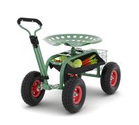 Garvee Asiento de Jardín con Ruedas y Altura Ajustable, Taburete de Trabajo Giratorio 360° para Jardinería con Bandeja de Herramientas, Soporta 150kg, Estructura de Acero Revestido, Color Verde