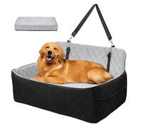 Garvee Asiento grande de coche para perro, cama de espuma viscoelástica de 80 x 50 cm con 2 correas de seguridad, funda lavable desmontable y bolsillos de almacenamiento, asiento elevador para