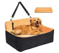 Garvee Asiento grande de coche para perro, cama de espuma viscoelástica de 80 x 50 cm con 2 correas de seguridad, funda lavable desmontable y bolsillos de almacenamiento, asiento elevador para