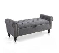 Garvee Banco otomano tapizado de almacenamiento 130 cm - Diseño capitoné con brazos enrollados - Bisagra de seguridad - Gran capacidad 44,6 galones - Soporta 147 kg - Para final de cama, salón o