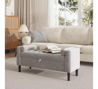 Garvee Banco Zapatero con Almacenamiento Tapizado, Brazos Enrollados, Patas De Madera Maciza, Multifuncional para Entrada, Dormitorio, Vestidor o Pie De Cama