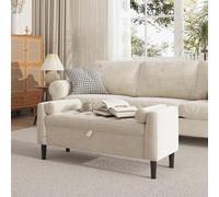 Garvee Banco Zapatero con Almacenamiento Tapizado, Brazos Enrollados, Patas De Madera Maciza, Multifuncional para Entrada, Dormitorio, Vestidor o Pie De Cama