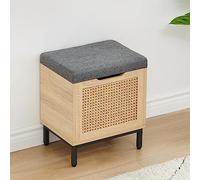 Garvee Banco Zapatero De Ratán Natural con Asiento Acolchado - Zapatero De 40 cm para Entrada - Otomana con Tapa Abatible Dormitorio, Sala De Estar, Dormitorio, Pasillo y Entrada