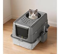 Garvee Bandeja de arena de acero inoxidable para gatos, caja de arena de metal extragrande para gatos con superficie de diseño 2 en 1 para una fácil limpieza, caja de arena grande con diseño de
