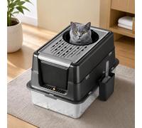 Garvee Bandeja de arena de acero inoxidable para gatos, caja de arena de metal extragrande para gatos con superficie de diseño 2 en 1 para una fácil limpieza, caja de arena grande con diseño de