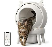 Garvee Bandeja de arena para gatos autolimpiable, caja de arena automática antipellizcos para gatos con control de aplicación, sin olor, 65 L, gran espacio y bolsas de basura, caja de arena eléctrica