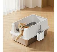 Garvee Bandeja de arena para gatos de acero inoxidable, caja de arena de metal extragrande con superficie antiadherente para una fácil limpieza, caja de arena grande con lados altos, cara alta para