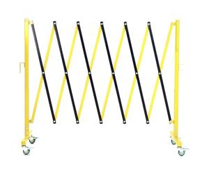 Garvee Barricada de Metal Expandible Industrial de 3,6 m (11,8 FT), Barrera de Seguridad Portátil con Tablero de Advertencia y Ruedas, Valla de Tráfico Retráctil, Barrera de Seguridad Móvil