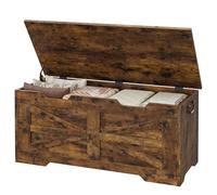 Garvee Baúl de Almacenamiento 100cm, Banco para Pie de Cama con Diseño en X, Caja de Madera con Tapa, Estilo Industrial, Marrón Rústico