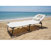 Garvee Bieg - Tumbona plegable con agujero frontal, silla reclinable portátil con respaldo ajustable de 5 posiciones, almohada y bolsillo lateral, cama solar con asiento de tela Oxford 600D para playa