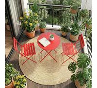 Garvee Bistro Set for Terrace 3 Pieces with Foldable Metal Frame, Space-Saving Design, Durable Construction, Easy to Store, and Stylish Appearance,Rojo