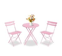 Garvee Bistro Set for Terrace 3 Pieces with Foldable Metal Frame, Space-Saving Design, Durable Construction, Easy to Store, and Stylish Appearance, Rosa