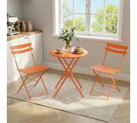 Garvee Bistro Set for Terrace 3 Pieces with Foldable Metal Frame, Space-Saving Design, Durable Construction, Easy to Store, and Stylish Appearance,Naranja