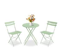 Garvee Bistro Set for Terrace 3 Pieces with Foldable Metal Frame, Space-Saving Design, Durable Construction, Easy to Store, and Stylish Appearance,Verde Claro