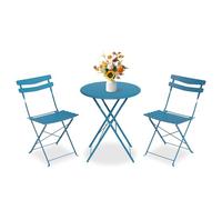 Garvee Bistro Set for Terrace 3 Pieces with Foldable Metal Frame, Space-Saving Design, Durable Construction, Easy to Store, and Stylish Appearance,Azul Pavo Real