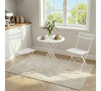 Garvee Bistro Set for Terrace 3 Pieces with Foldable Metal Frame, Space-Saving Design, Durable Construction, Easy to Store, and Stylish Appearance,Blanco