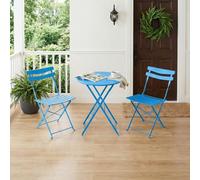 Garvee Bistro Set for Terrace 3 Pieces with Foldable Metal Frame, Space-Saving Design, Durable Construction, Easy to Store, and Stylish Appearance,Azul