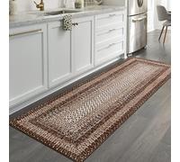 Garvee Boho Washable Area Rug - Non-Slip, Mark Resistant Polyester Carpet with Modern Geometric Print - Soft, Farmhouse Rustic Accent for Living Room, Bedroom, Hallway - Brown/Grey, Multiple