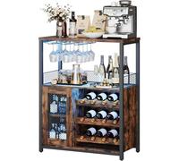 Garvee Botellero Industrial con Luz Led Armario de Bar con Estante Ajustable para Vinos y Soporte para Copas Almacenamiento de Bebidas Armario para Vinoteca para Cocina Comedor Salón 70x35x92 cm Retro
