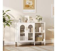 Garvee Buffet Aparador Moderno con Puertas de Vidrio, Estantes Ajustables y Abiertos de 2 Niveles, Tiradores Metálicos - Gabinete de Almacenaje de Madera para Comedor, Sala, Cocina o Entrada - Color: