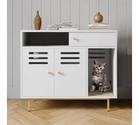 Garvee Caja de arena para gatos, 80 pulgadas de ancho x 50 pulgadas de profundidad x 66,5 cm de alto, mueble de caja de arena oculta con 2 compartimentos de almacenamiento y alfombrilla para rascar