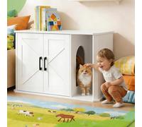 Garvee Caja de arena para gatos, 85 x 49 x 50 cm, mueble oculto con puertas dobles y entrada lateral, estilo granja, control de olores, mesa auxiliar para pasillo, dormitorio, color blanco