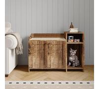 Garvee Caja de arena para gatos, 86 pulgadas de ancho x 50 pulgadas de profundidad x 61,5 cm de alto, mueble de caja de arena oculta con estante de almacenamiento y puerta de granero de madera, mesa