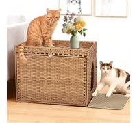 Garvee Caja de arena para gatos, caja de arena oculta de ratán tejida a mano para gatos en interiores y exteriores, caja de arena grande, gabinete de casa para gatos con alfombrilla para sala de estar