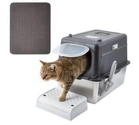 Garvee Caja de arena para gatos de acero inoxidable con tapa, caja de arena para gatos de lado alto, a prueba de olores, bandeja a prueba de fugas, bandeja de arena extragrande de 20 cm de diámetro