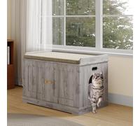Garvee Caja de arena para gatos, mueble de madera para baño con percha acogedora, casa de mascotas, se adapta a la mayoría de cajas de arena, estilo granja, para pasillo, dormitorio, gris