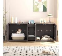 Garvee Caja de arena para gatos para 2 gatos, 140 x 45 x 52 cm, armario de madera grande, bandeja de arena oculta, muebles para uso como soporte de TV, mesa auxiliar, aparador con divisor y