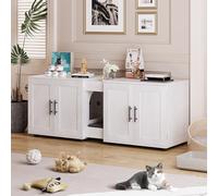 Garvee Caja de arena para gatos para 2 gatos, 140 x 45 x 52 cm, armario de madera grande, bandeja de arena oculta, muebles para uso como soporte de TV, mesa auxiliar, aparador con divisor y