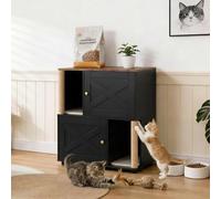 Garvee Caja de arena para gatos para 2 gatos, 80 cm de ancho x 50 cm de profundidad x 88 cm de alto, mueble de caja de arena oculta con postes rascadores y alfombrilla de doble capa, mesa auxiliar de